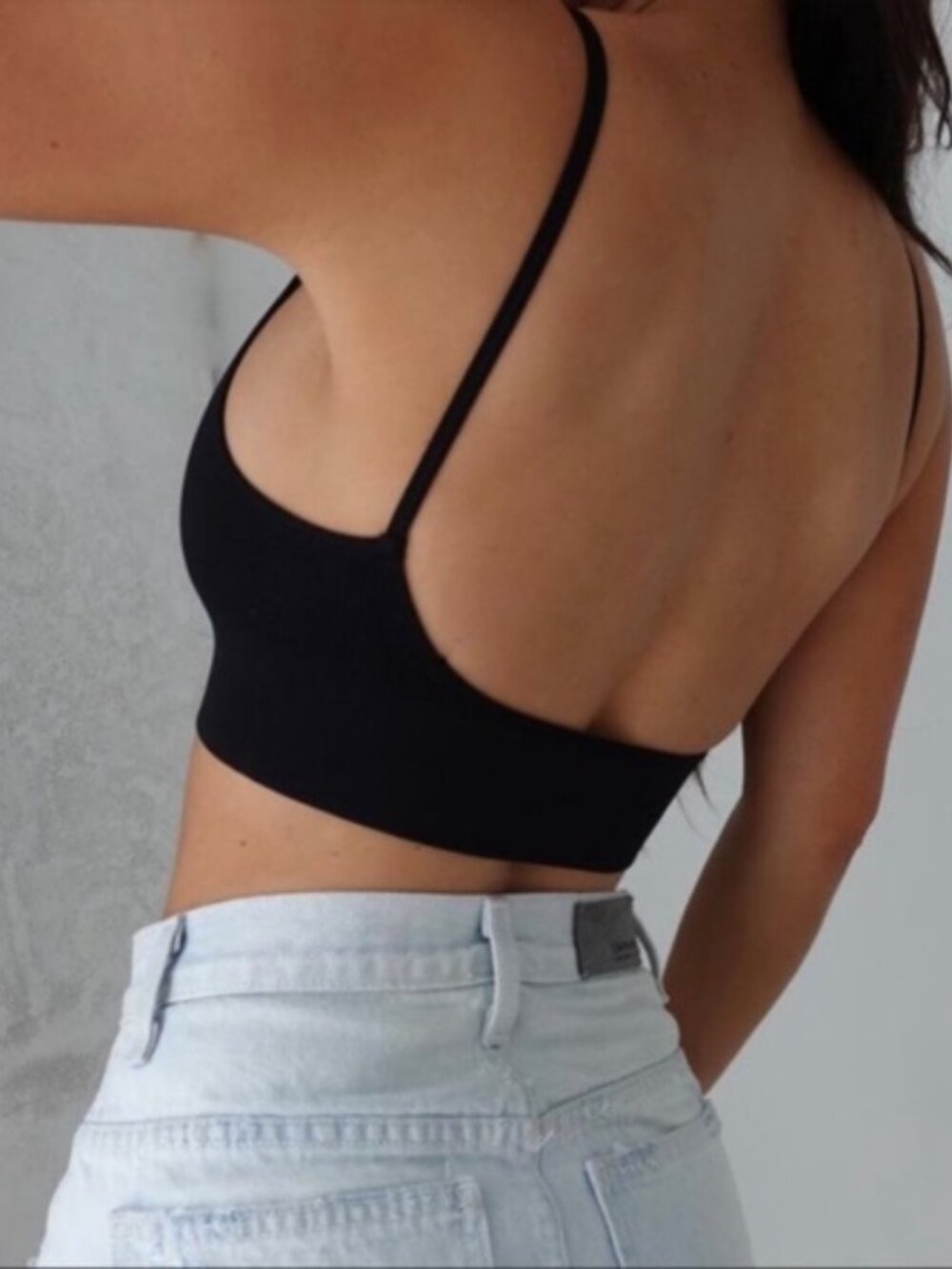 Black Micro Ribbed Bralette Size M/L - Picture 2 of 3
